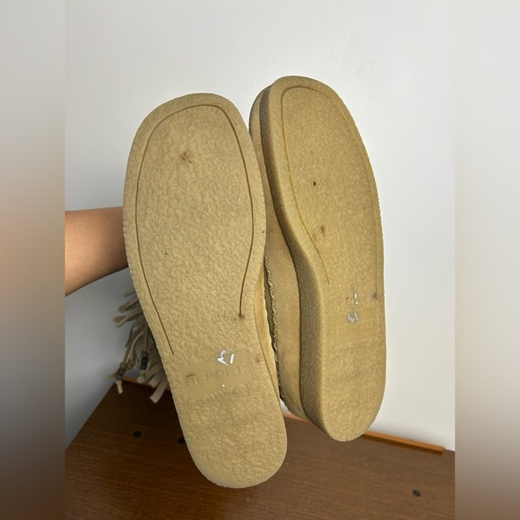 VTG Y2k Report Dubai Tan Suede Genuine leather Shoes Fringe platform Size 9 Wome - Picture 13 of 16